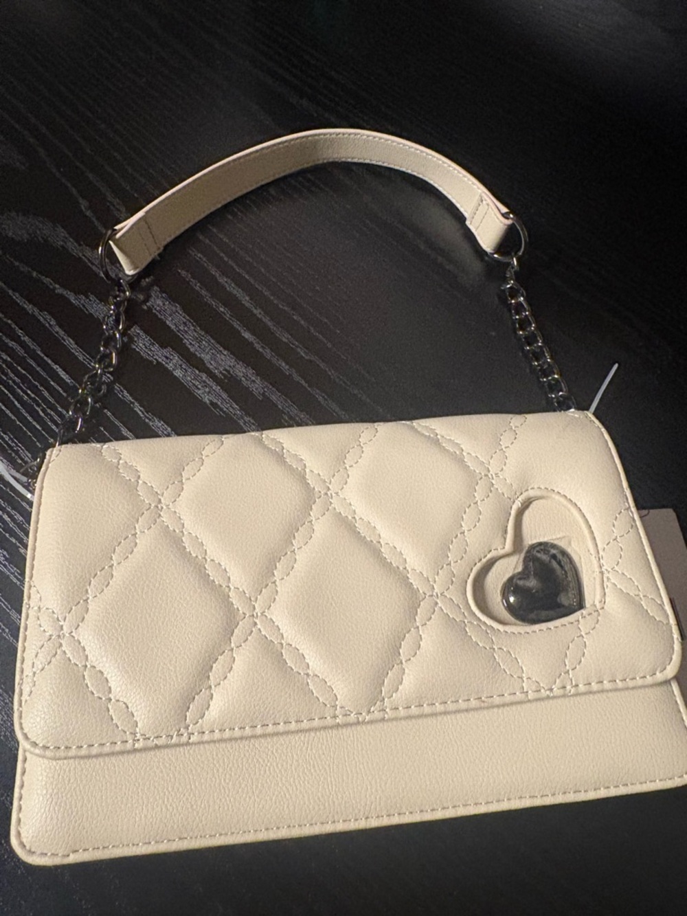 Betsey Johnson Cream Quilted Shoulder Bag with Heart Accent, NWT